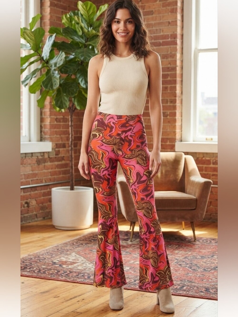 Nobo flare pants women's chevron bell bottoms stretchy leggings